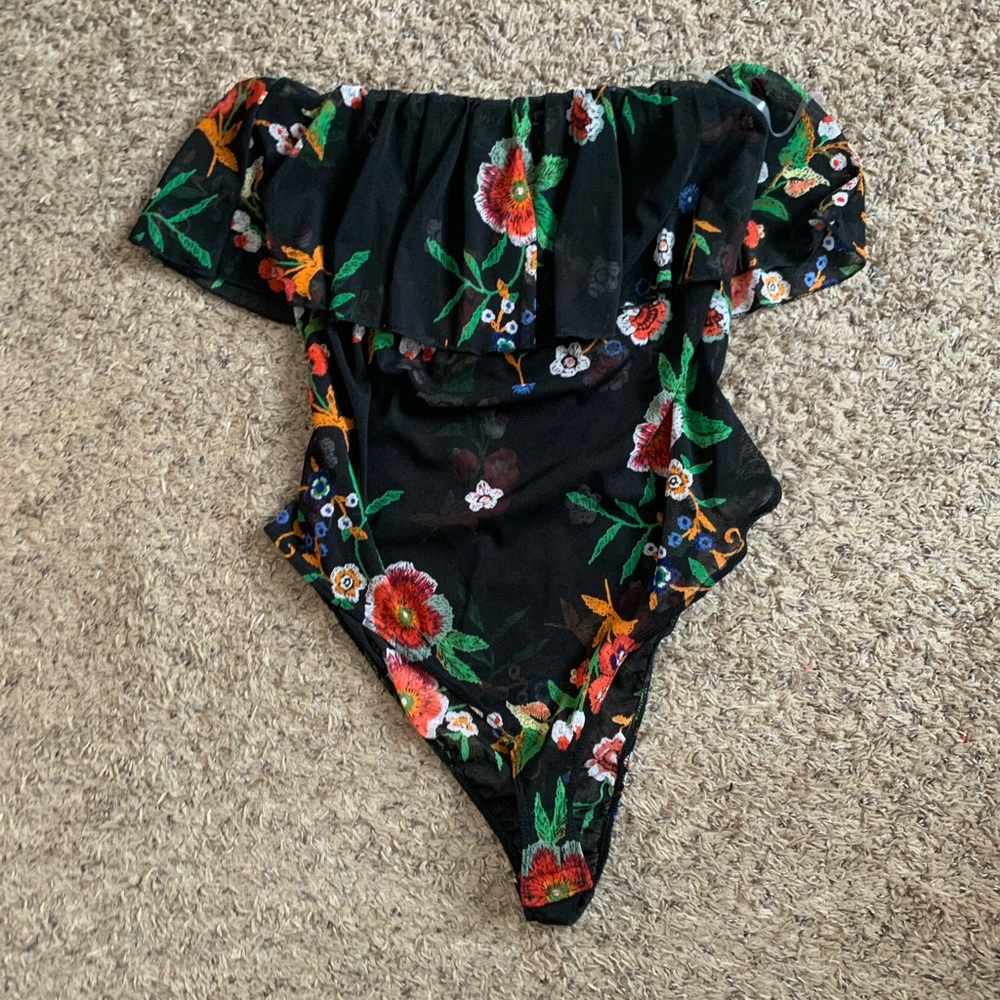 Sheer floral strapless bodysuit
